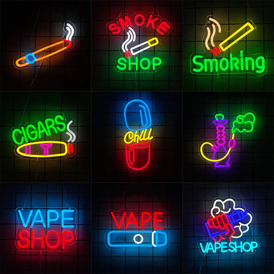 Vaping Shop - Sinal de néon de narguilé para
